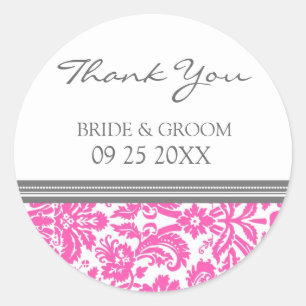 Pink Grey Damask Thank You Wedding Favour Tags
