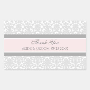 Pink Grey Damask Thank You Wedding Favour Tags