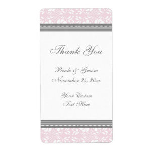 Pink Grey Damask Wedding Labels