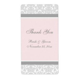 Pink Grey Damask Wedding Labels