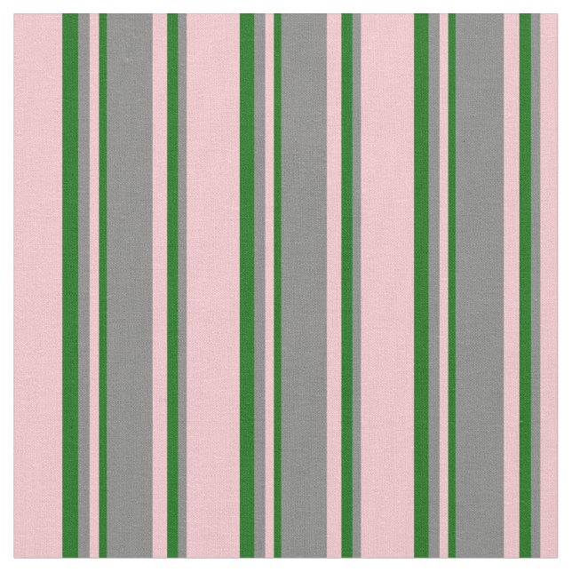 Pink, Grey & Dark Green Coloured Pattern Fabric (Close Up)