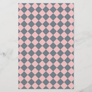 Pink Grey Diamond Harlequin Chequered Pattern Stationery