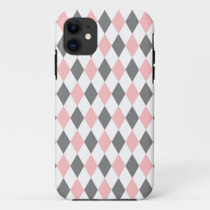 Pink Grey Diamond Mosaic Pattern iPhone 11 Case