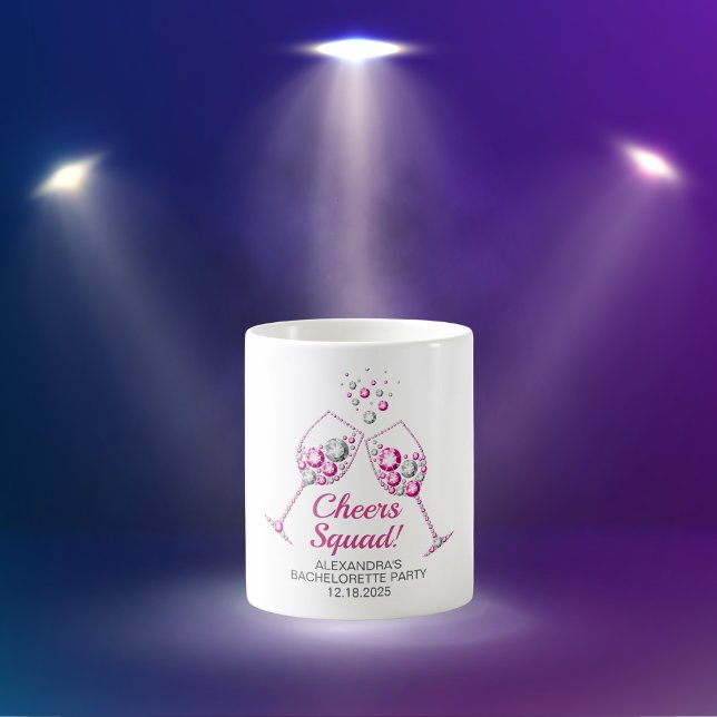 Pink & Grey Diamond Wine Glass Bachelorette Party  Coffee Mug (Part of the Cheers Squad Bachelorette Party Collection!)