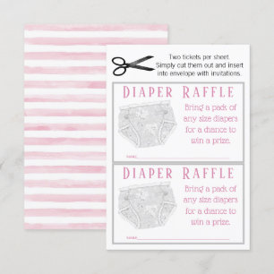 Pink Grey Diaper Girl Diaper Raffle Tickets Invitation