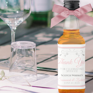 Pink & Grey Elegant Simple Wedding Thank You Mini Liquor Bottle Label