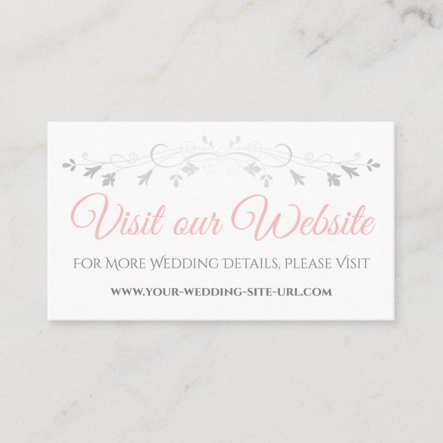 Pink & Grey Elegant Wedding Visit Our Website Card (Front)