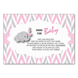 Pink & Grey Elephant Baby Shower   Bring a Book Table Number