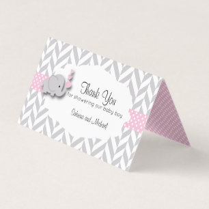 Pink & Grey Elephant Baby Shower Candy Toppers Business Card