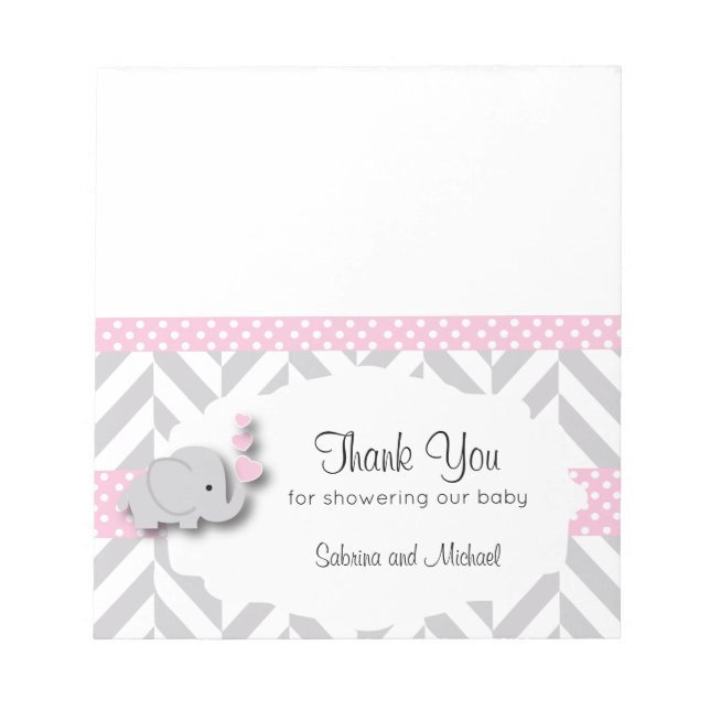 Pink & Grey Elephant Baby Shower  | Candy Toppers Notepad (Front)