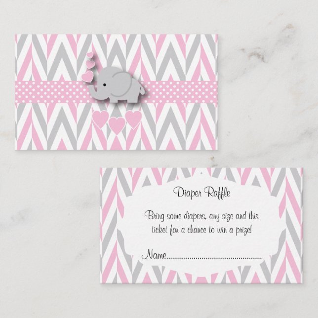 Pink Grey Elephant Baby Shower Diaper Raffle 2 Enclosure Card (Front/Back)