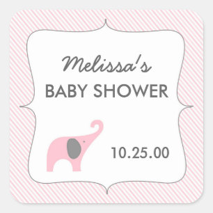 Pink grey elephant baby shower favour sticker