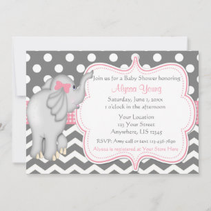 Pink Grey Elephant Baby Shower Invite
