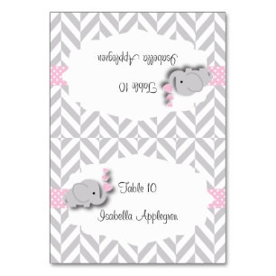 Pink & Grey Elephant Baby Shower   Place Cards