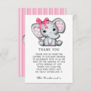 Pink Grey Elephant Baby Shower Thank You Cards