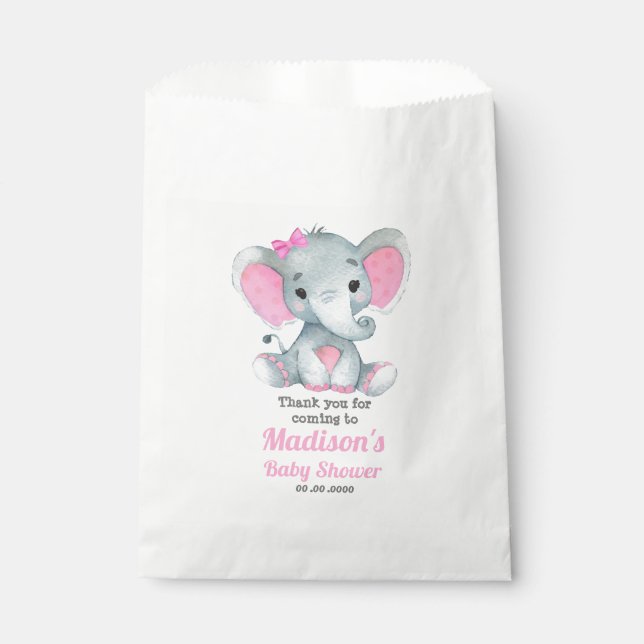 Pink Grey Elephant Favour Bag, Customise your text Favour Bag (Front)