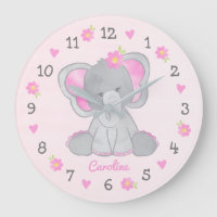 Pink Grey Elephant Flowers Name Girl Nursery
