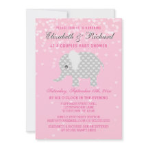 Pink Grey Elephant Hearts Couples Girl Baby Shower