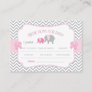 Pink & Grey Elephant Predictions Baby Shower Card