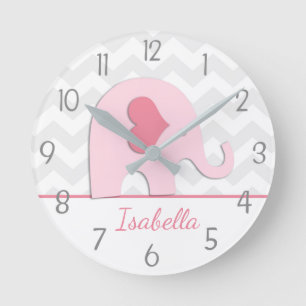 Pink Grey Elephant Wall Clock