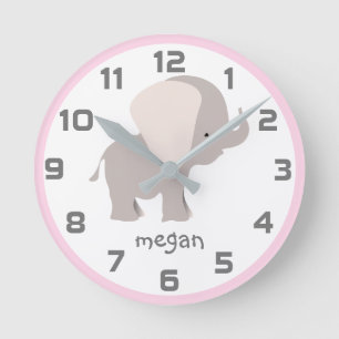 Pink Grey Elephant Wall Clock