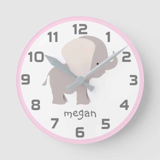 Pink Grey Elephant Wall Clock (Front)
