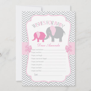 Pink & Grey Elephant Wishes for Baby Card