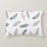Pink Grey Feathers Cushion<br><div class="desc">This cushion features various grey and pink feathers arranged in a pattern. Some feathers have been painted in watercolors and others are drawn in pencil and then scanned onto the computer. The colors are subtle and the background is white. The same pattern is featured on both sides of the cushion....</div>