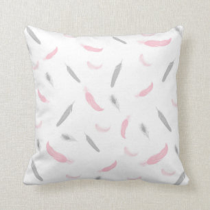 Pink Grey Feathers throw pillow