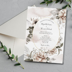 Pink Grey Floral Botanical Elegant Formal Wedding Invitation