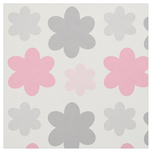 Pink Grey Floral Flower Fabric (Swatch)