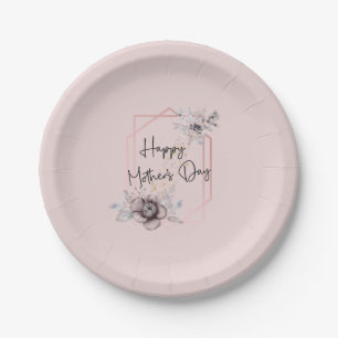 Pink Grey Floral Mother's Day Paper plates