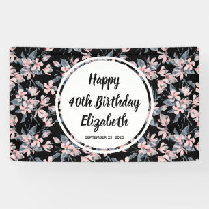 Pink & Grey Floral Watercolor Pattern Birthday Banner