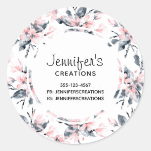 Pink & Grey Floral Watercolor Pattern Business Classic Round Sticker