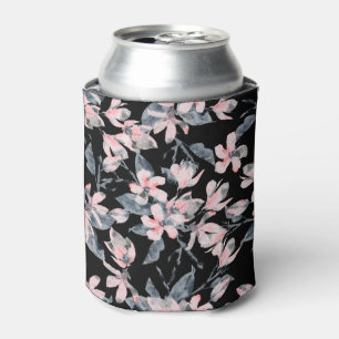 Pink & Grey Floral Watercolor Pattern Can Cooler