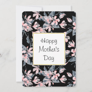 Pink & Grey Floral Watercolor Pattern Mother's Day Holiday Card
