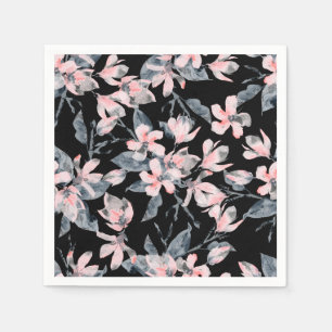 Pink & Grey Floral Watercolor Pattern Napkin