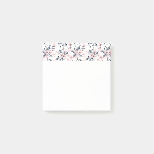 Pink & Grey Floral Watercolor Pattern Post-it Notes (Front)