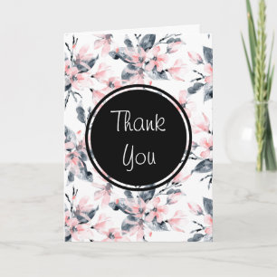 Pink & Grey Floral Watercolor Pattern Thank You Card