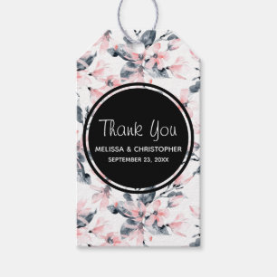 Pink & Grey Floral Watercolor Pattern Thank You Gift Tags