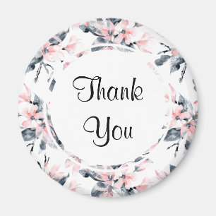 Pink & Grey Floral Watercolor Pattern Thank You Magnet