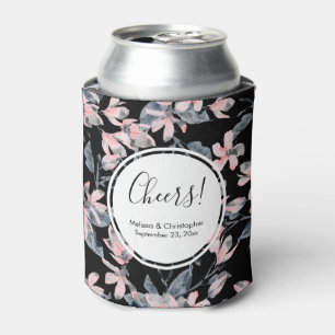 Pink & Grey Floral Watercolor Pattern Wedding Can Cooler