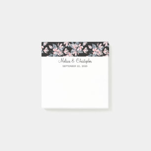 Pink & Grey Floral Watercolor Pattern Wedding Post-it Notes