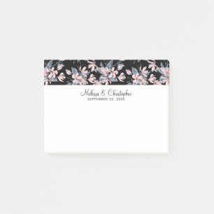 Pink & Grey Floral Watercolor Pattern Wedding Post-it Notes
