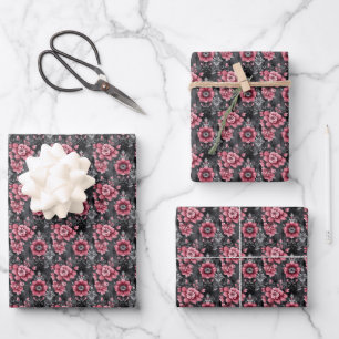 Pink & Grey Floral Wrapping Paper Sheet