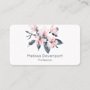 Pink & Grey Flowers Classy Watercolor Business Card