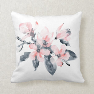 Pink & Grey Flowers Classy Watercolor Cushion