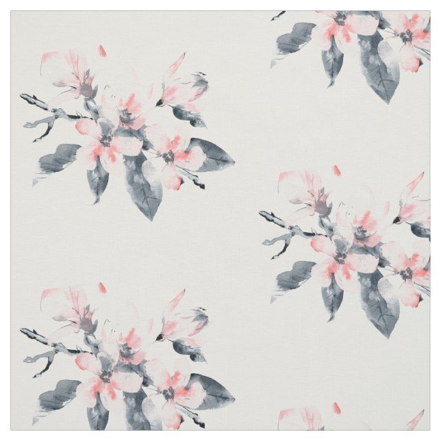 Pink & Grey Flowers Classy Watercolor Fabric (Swatch)