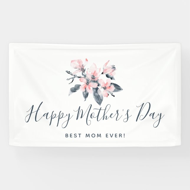 Pink & Grey Flowers Classy Watercolor Mother's Day Banner (Horizontal)