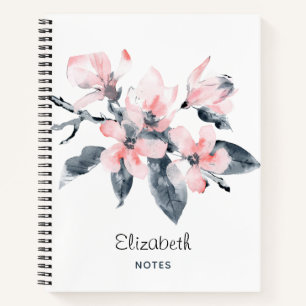 Pink & Grey Flowers Classy Watercolor Notebook